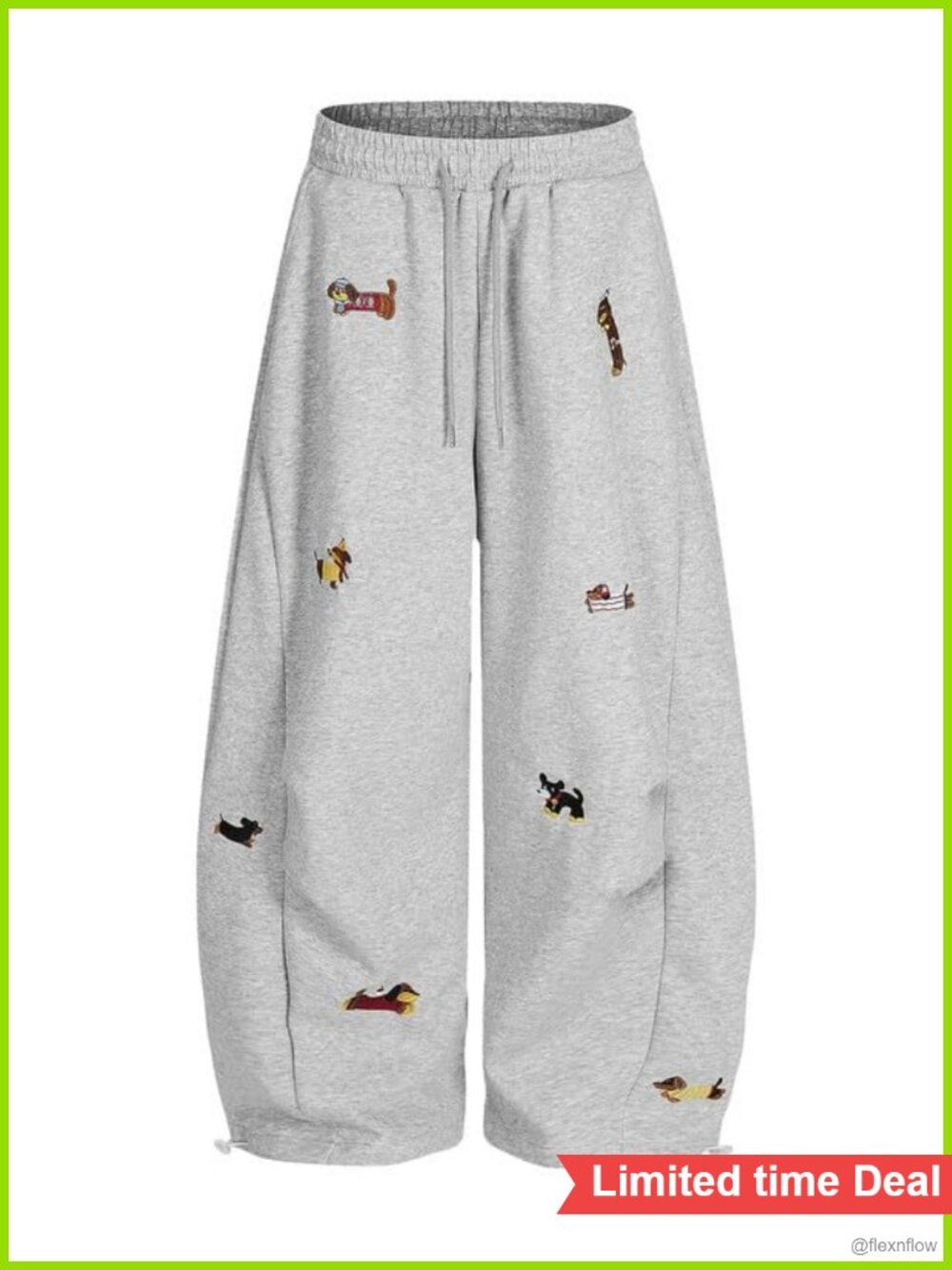 Embroidery Puppy Baggy Wide Leg Sweatpants Unisex Drawstring Y2k Barrel Pockets
